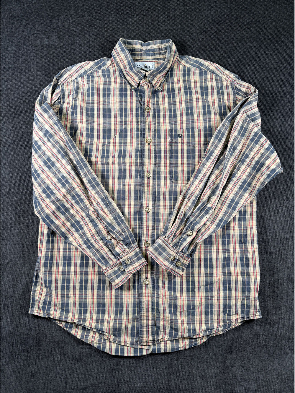 Carhartt Men's Long Sleeve Plaid Button-Up Shirt Size Large 100% Cotton